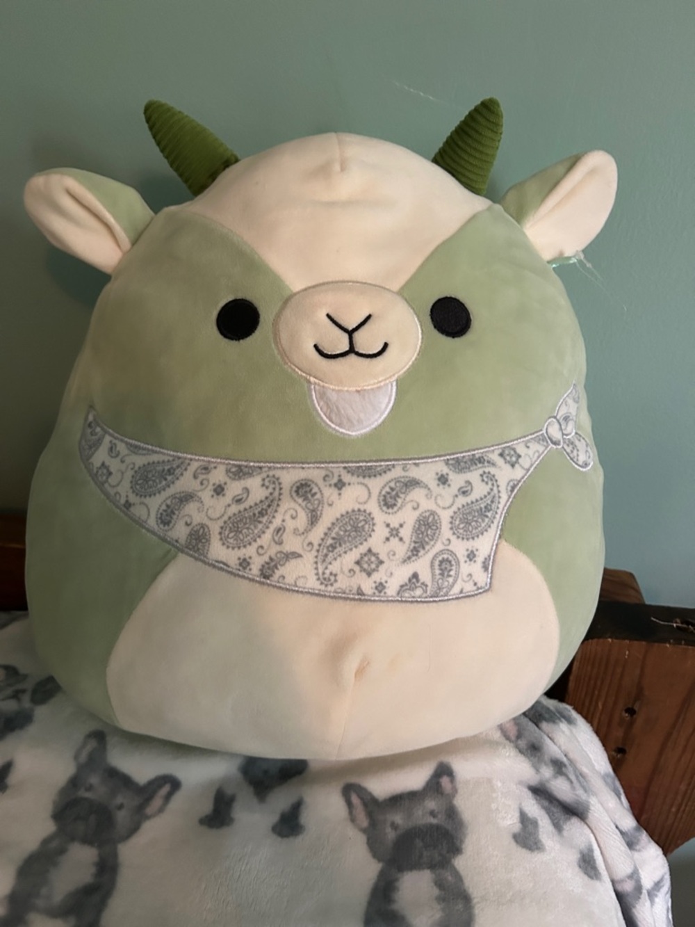 Squishmallows Light Green and Cream Goat Plush with Paisley Bandana